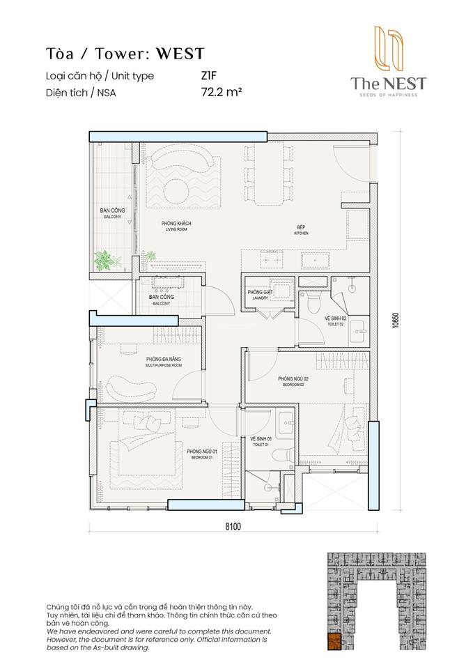 Căn góc vip 72.2m2 3 phòng ngủ  the nest  view đường lý thái tổ  giá f0  thanh toán đến t8/2027