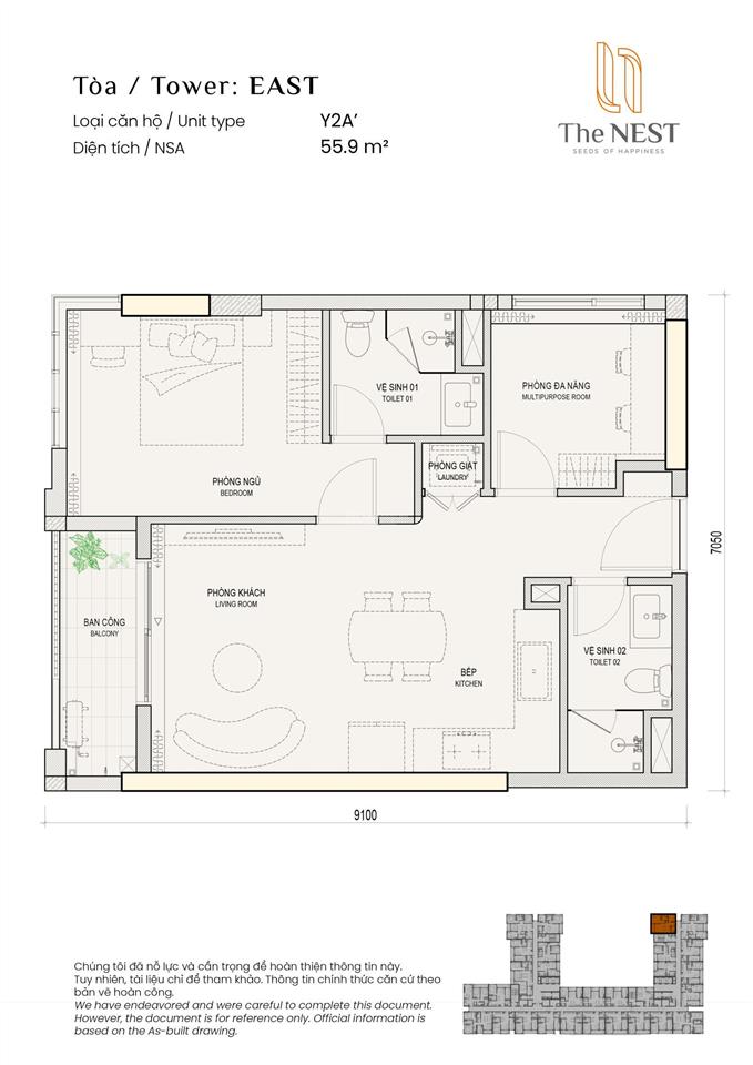Căn góc nhỏ 55,9m2  the nest  đối diện aeon mall  trả trước 20% đến tháng 12/2027 mới trả tiếp