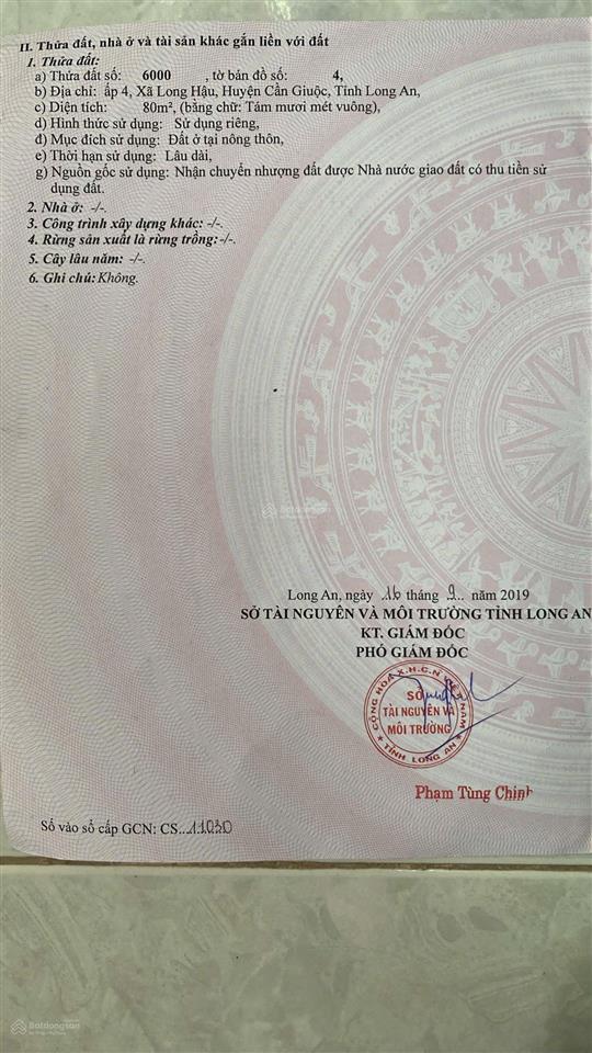 Chính chủ cần bán gấp đất sổ riêng long hậu giáp nhà bèq7