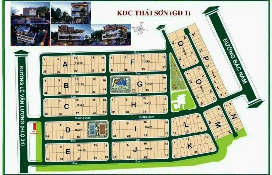 Chuyên bán đất biệt thự kdc thái sơn, lô c11 dt 10x25. sổ hồng. gpxd 1 trệt 1,5 lầu. giá 65tr/m2