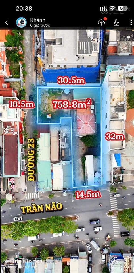 Bán nhà mt trần não, 14x50, nở hậu 19x30, 758m2, 380 tỷ