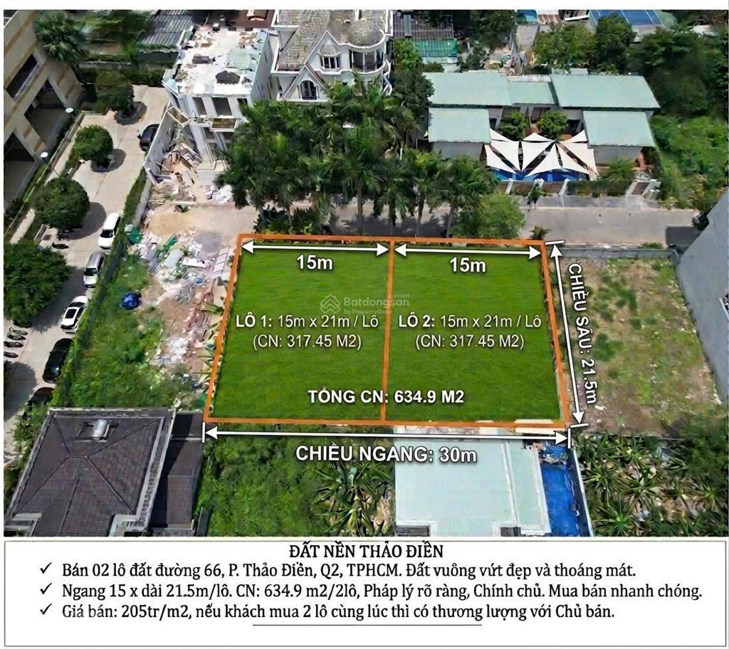 Bán đất đường số 66, phường thảo điền, 30x21, 635m2, 205tr/m2, 130 tỷ