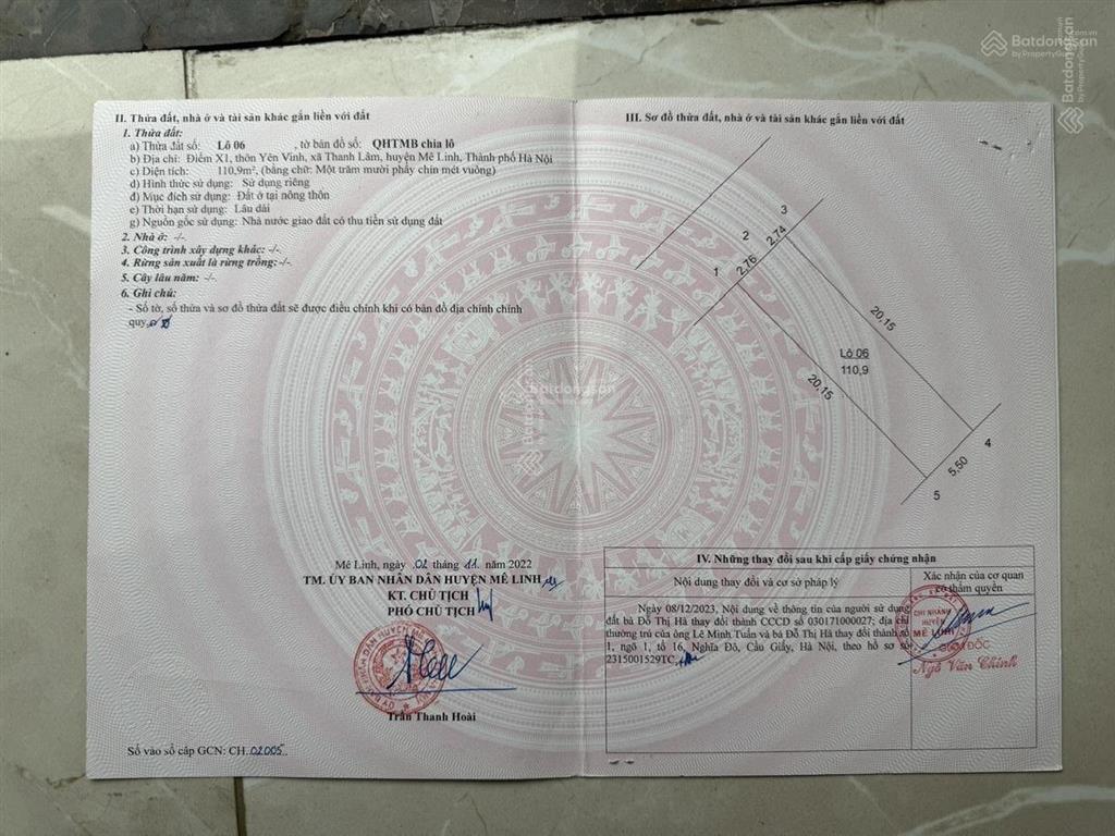 Chính chủ bán 221m2 đất đấu giá mặt đường đại thịnh rộng 48m