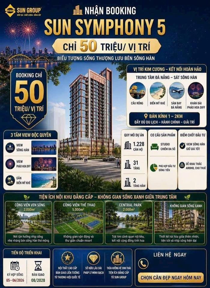 Nhận booking 50tr/vị trí dự án symphony 5 vị trí ven sông hàn một trong quỹ đất sót lại giá từ cđt