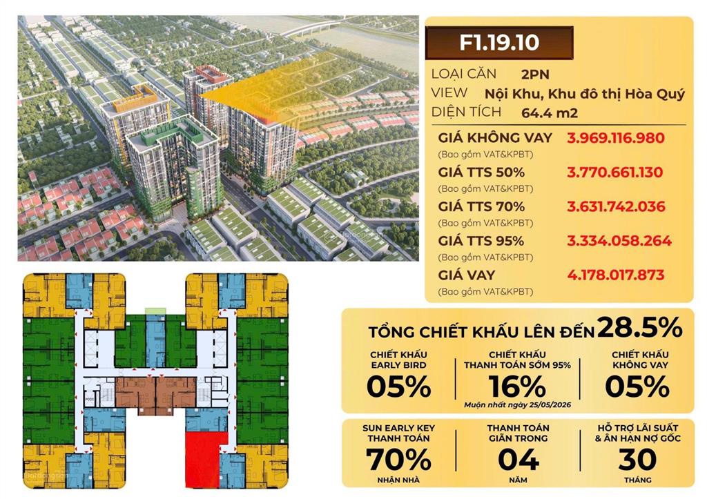 Bán cc cao cấp fours ngã tư minh mạng giá cđt giá chỉ hơn 52tr/m2 , hơn 3 tỷ sở hữu lâu dài căn 2pn