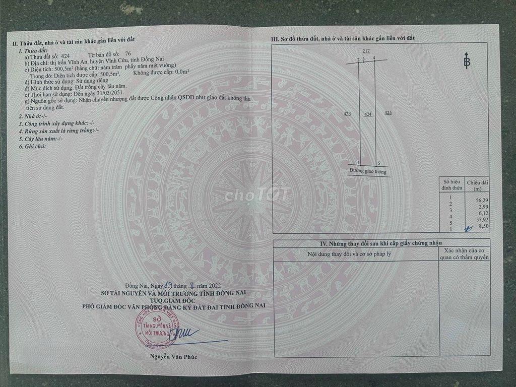 Đất Nhà Vườn 500m2 TT. Vĩnh An - Hẻm Ô Tô - Gần TL762 & TH Kim Đồng