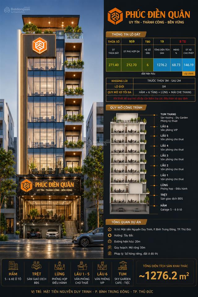 Bán đất xây tòa nhà hầm + trệt + lửng + 6 lầu + tum khai thác 1.276m sàn thương mại. 0902 454 ***