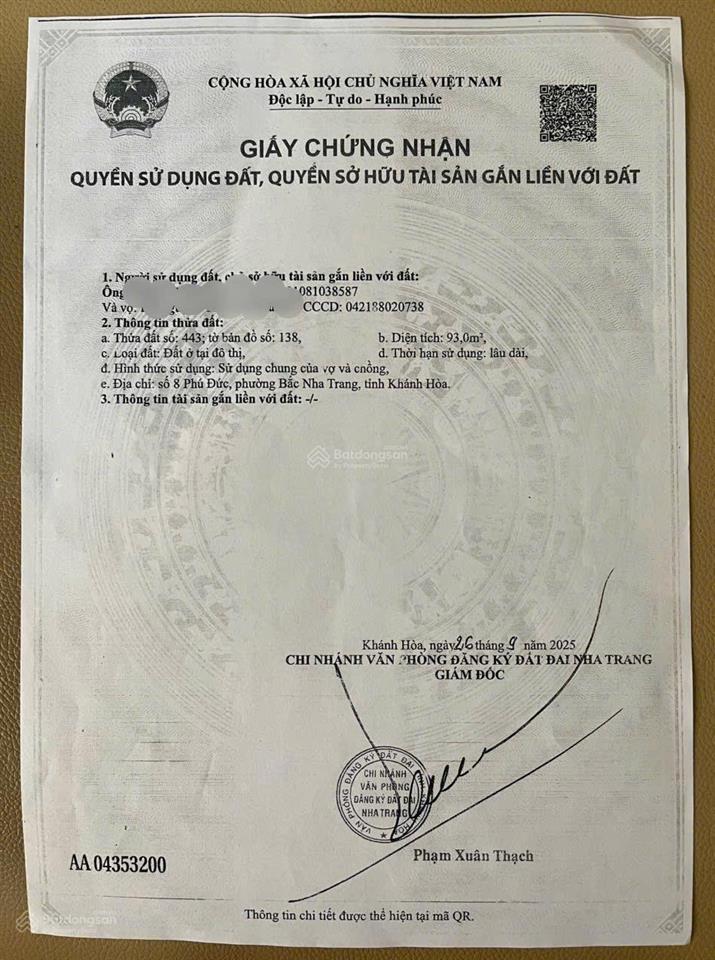 Bán lô đất hẻm ô tô đường mai xuân thưởng, vĩnh hoà  93m2 ngang 4,76m  giá 5 tỷ