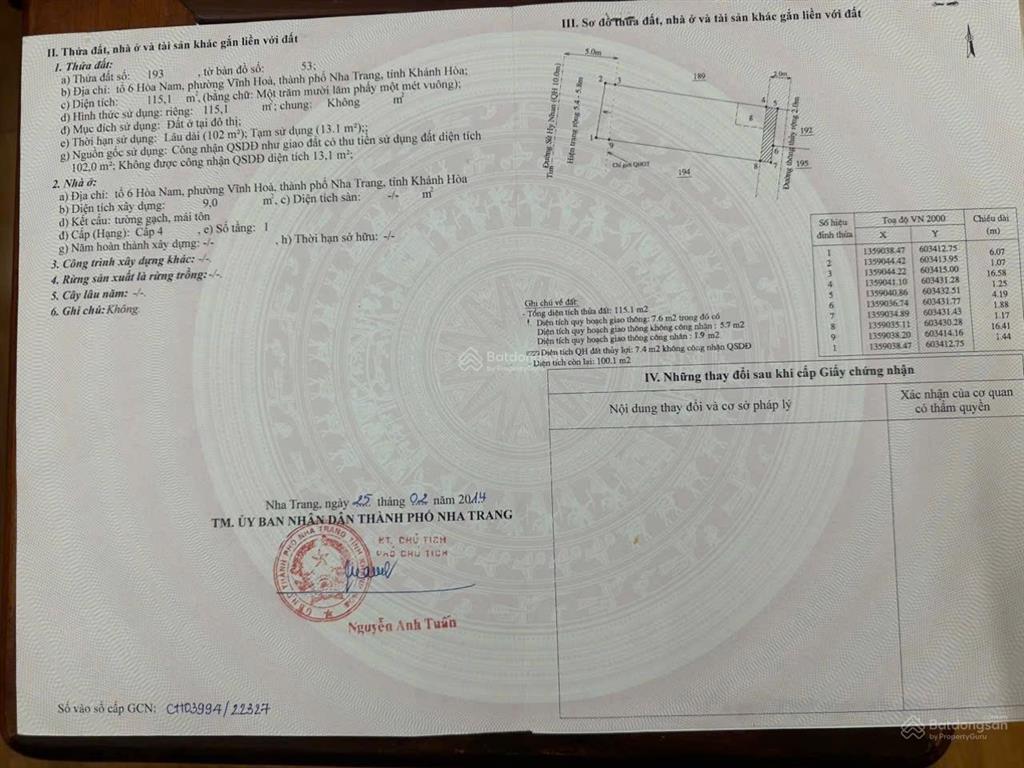 Bán đất mặt tiền sử hy nhan, vĩnh hoà, nha trang  cách biển 300m  giá chỉ 7,5 tỷ