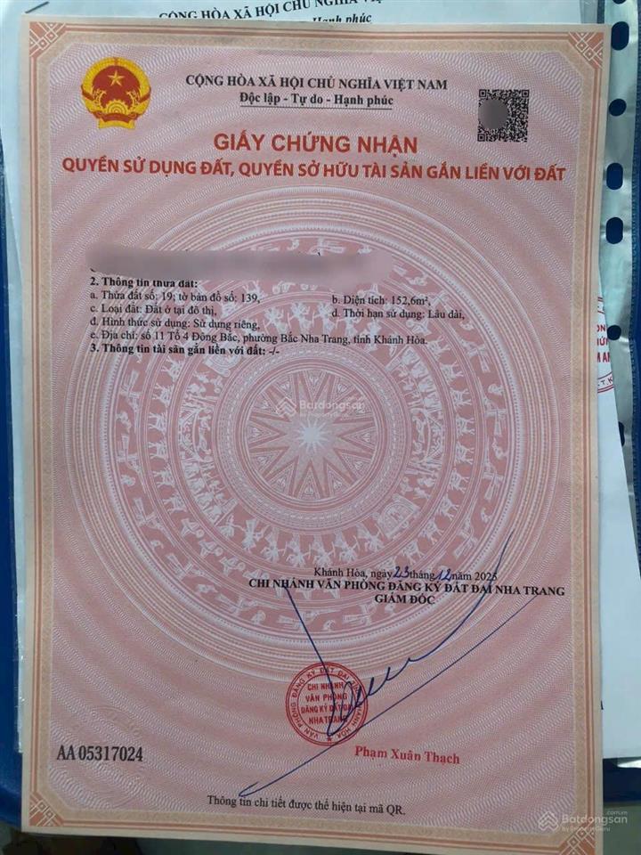 Bán gấp đất tại quảng đức, phường bắc nha trang, 12 tỷ, 152.6m2, mặt tiền 7.5m, pháp lý đầy đủ