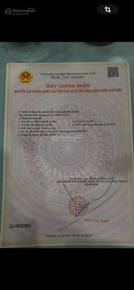 Lô đất hẻm mai thị dõng hòn nghê 2, phường tây nha trang 183m2, ngang rộng 9m, giá chỉ 2,5 tỷ