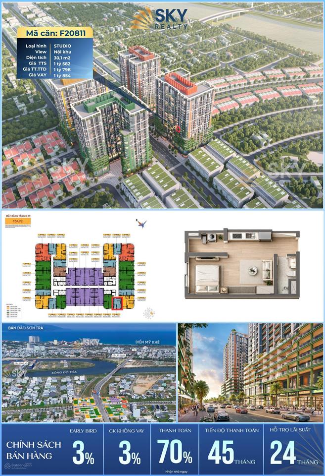 Suất ngoại giao căn studio tầng cao view sông đô toả chỉ 1,65 tỷ