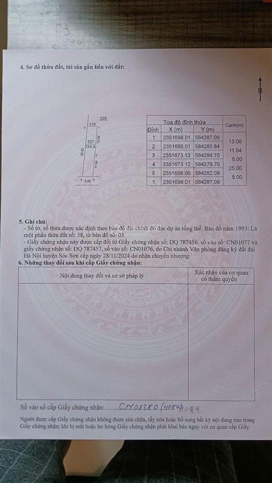 Bán lô 124,4m tại đông sơn, quang tiến, sóc sơn, hà nội.