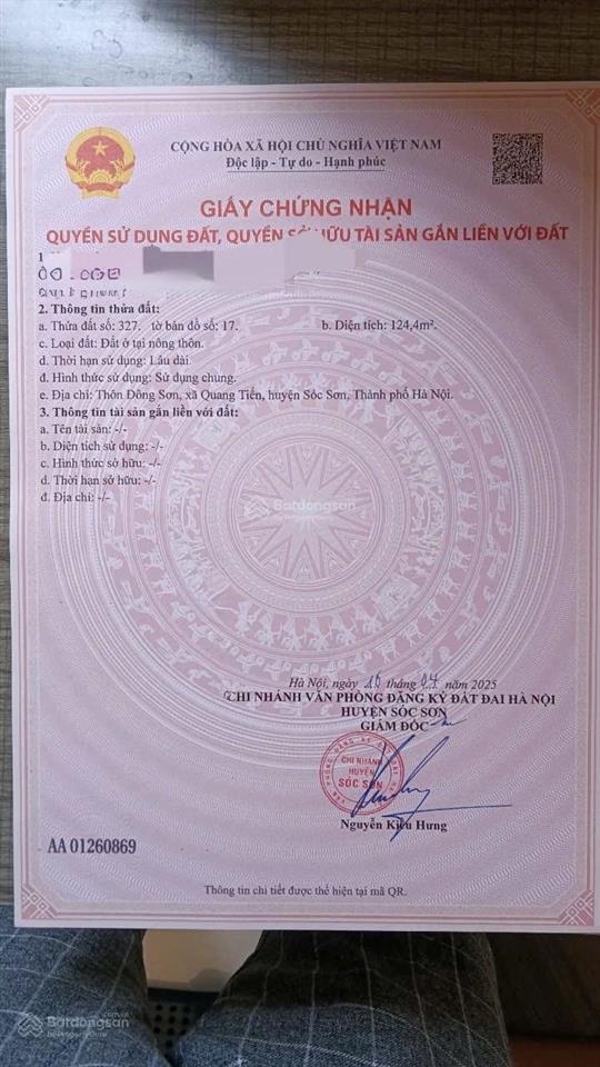 Bán lô 124,4m tại đông sơn, quang tiến, sóc sơn, hà nội.