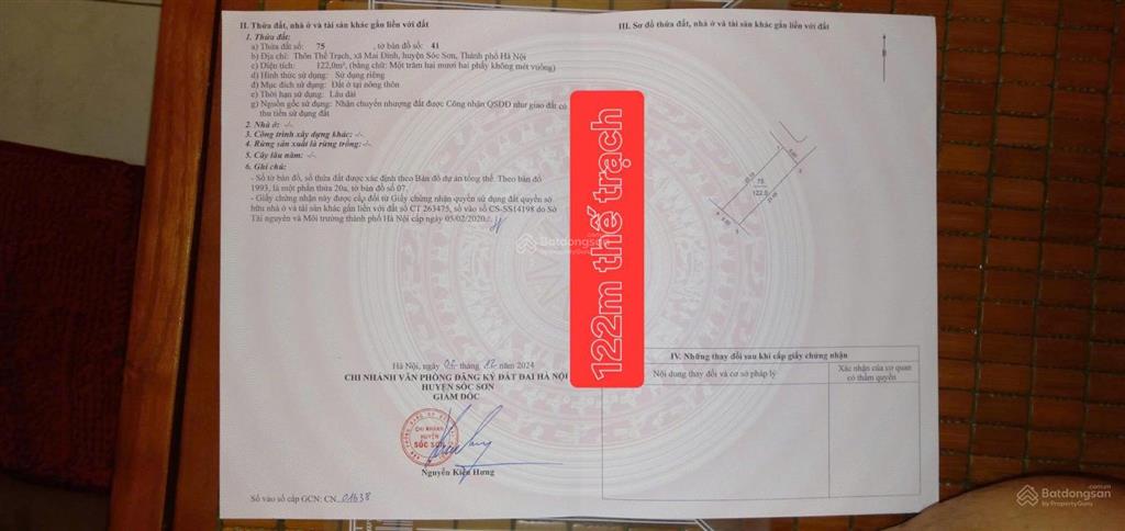 Bán đất tại thế trạch 122m2, cơ hội đầu tư xịn xò.