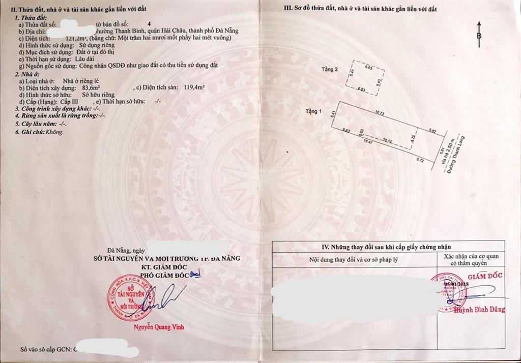 Bán nhà đất mặt tiền tại thanh long, hải châu, đà nẵng 14,7 tỷ  121,2 m2  đông nam