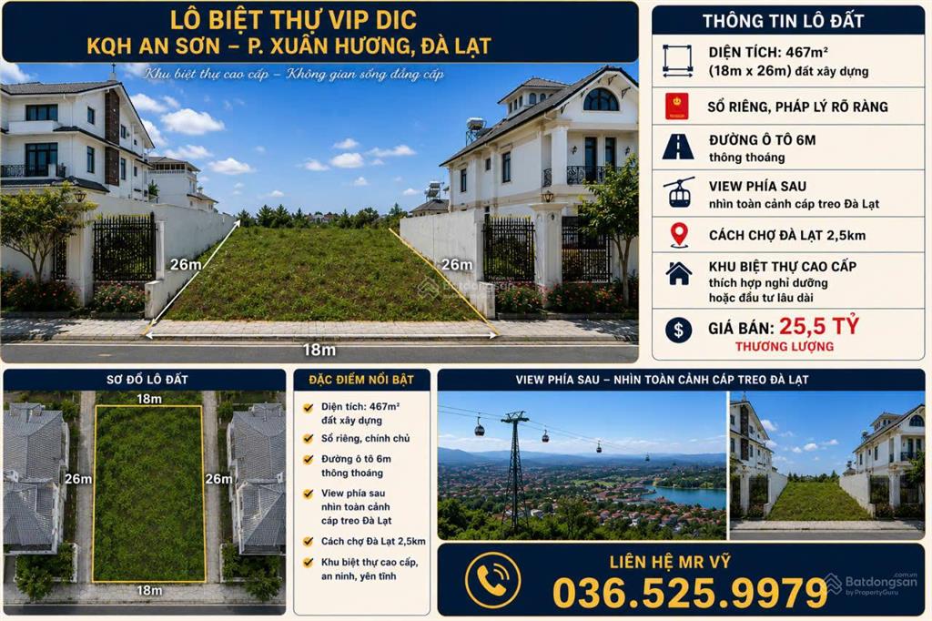 Bán 467m đất biệt thự cao cấp dic view panorama cực hiếm tại kqh an sơn. giá 25,5 tỷ.