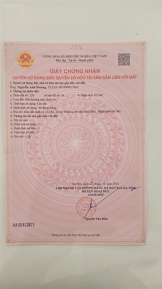 Bán 63m²  đất dịch vụ an thượng  an khánh  mặt lk 8  đối diện trường đại học  18 tòa chung cư