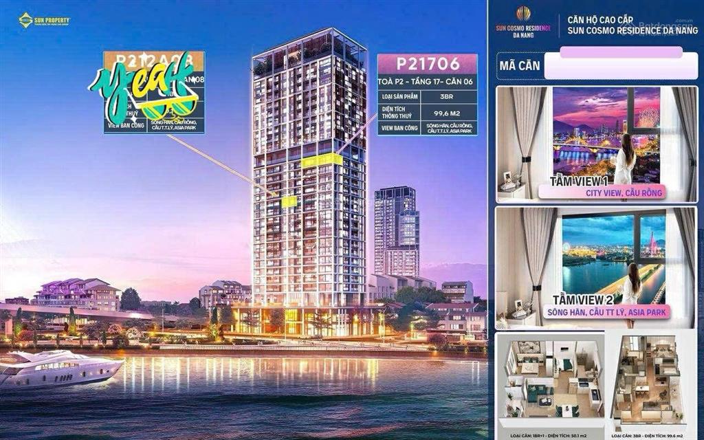 Bán căn hộ chung cư tại sun cosmo residence, toà panoma view trực diện sông 3 phòng ngủ 99.6m2