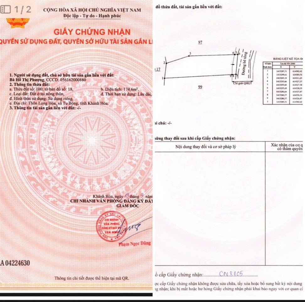 Đất tu bông vạn ninh gần biển chỉ 16.5tr/m2