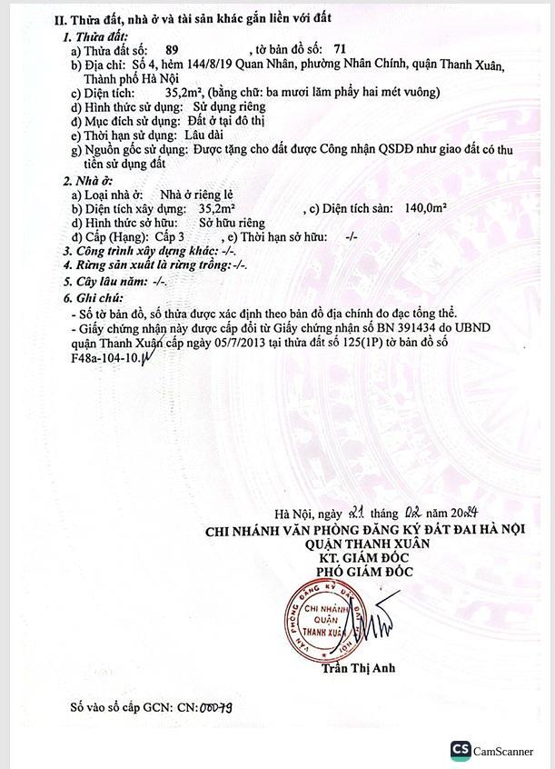 Bán nhà riêng tại số 4a, hẻm 144/8/19, phố quan nhân, 9,7 tỷ, 35,2 m2