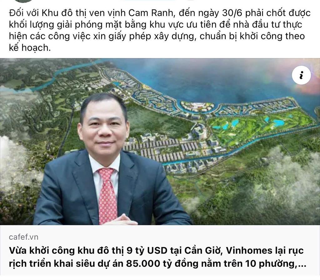 Cần bán tài sản vip đối diện quỹ đất dự án vinhomes cam ranh sắp triển khai.