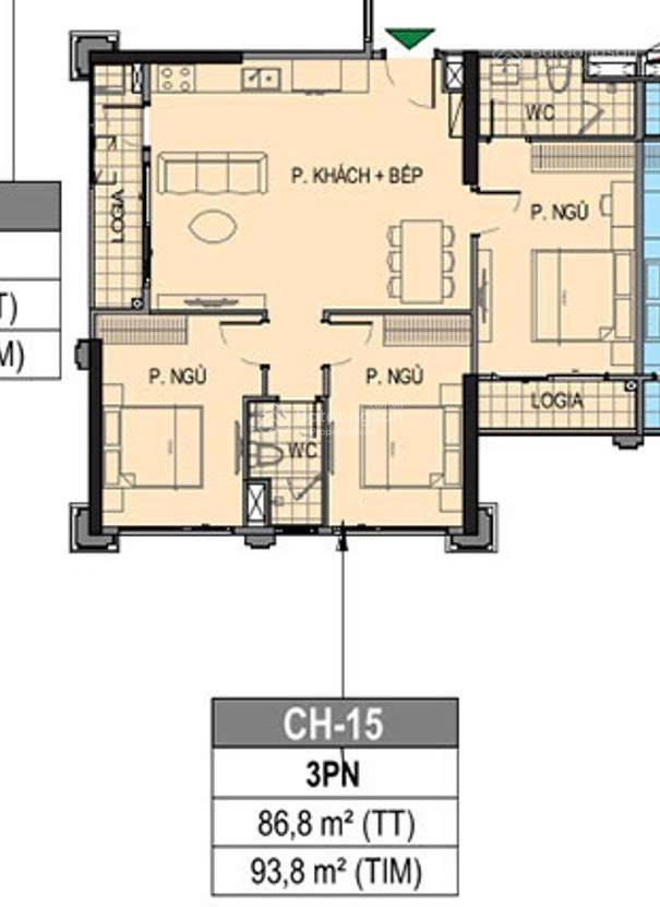 Bán pr6xx15 3n 86.8m2 lô góc giá chỉ 5.15 tỷ, view hồ bơi và tháp effel