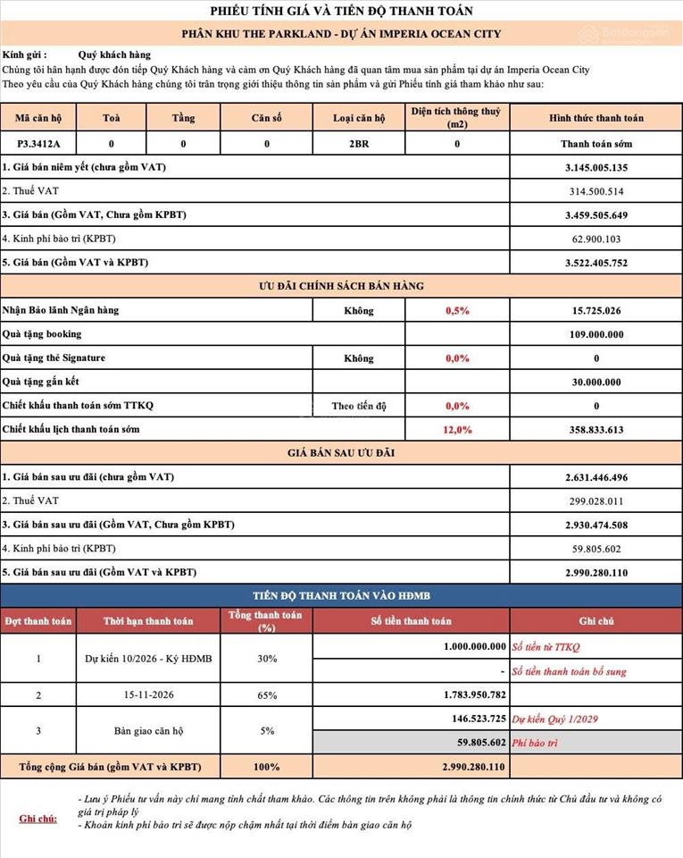 Chính chủ bán giảm 350tr với giá cđt căn 2 ngủ 2vs the parkland giá chỉ còn 2,63 tỷ thu về
