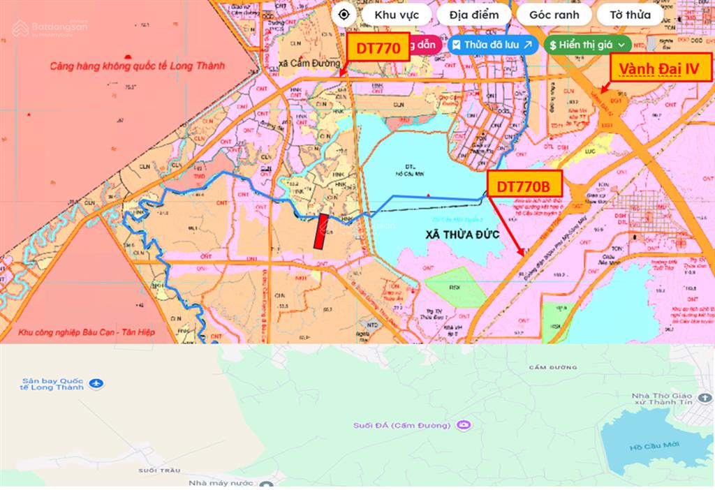 Bán 12000m2 đất (cln) có 300m2 ont hồ cầu mới cách sân bay long thành 8km, 1.2tr/m2