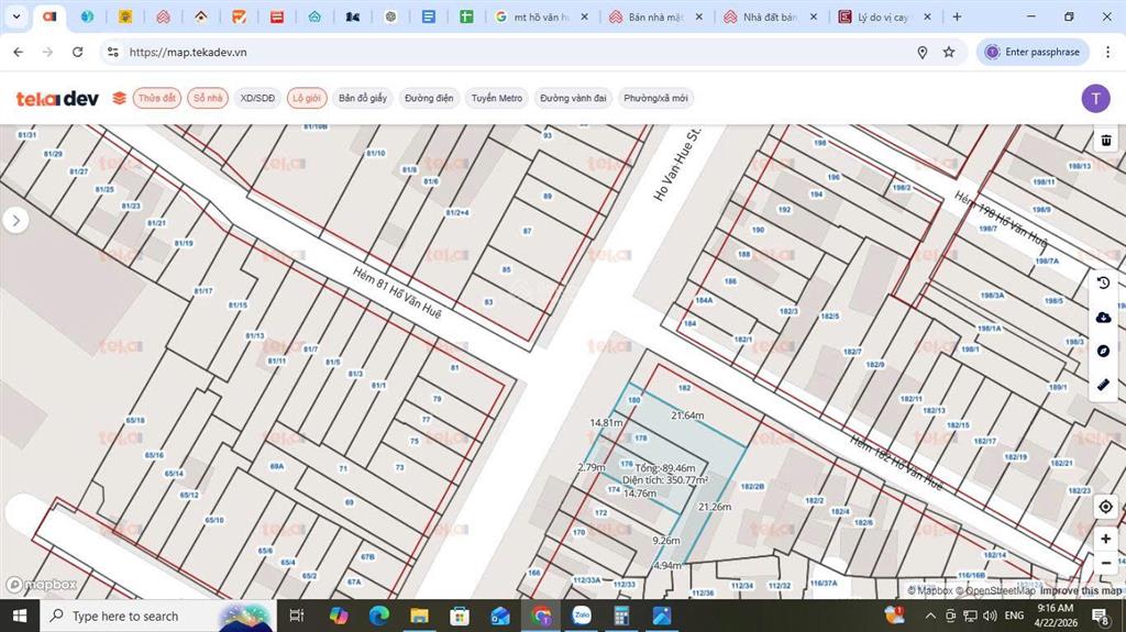 Mt hồ văn huê ngang lớn 14.8m nở hậu 21m, cn 350m2, giá chưa tới 286 tr/m2