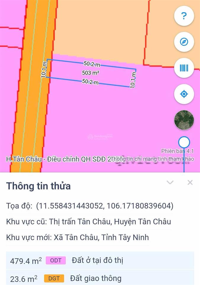 Bán đất tại thị trấn tân châu, 1,25 tỷ, 503m2, mặt tiền 10m, pháp lý đầy đủ