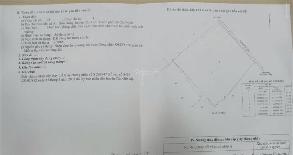 Cần bán lô đất mặt tiền đường rạch lá với đường liên xã an thới đông nhánh ra đường rừng sát