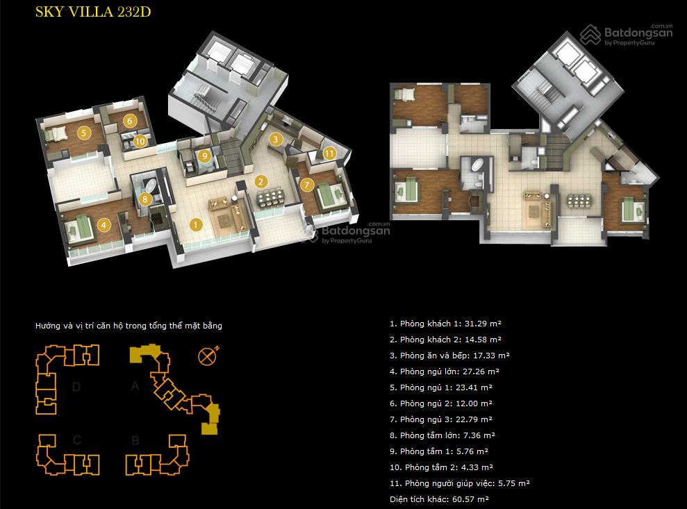 Bán căn hộ sky villa tại imperia an phú tháp a1 với 4 phòng ngủ+ 1 phòng giúp việc không nội thất