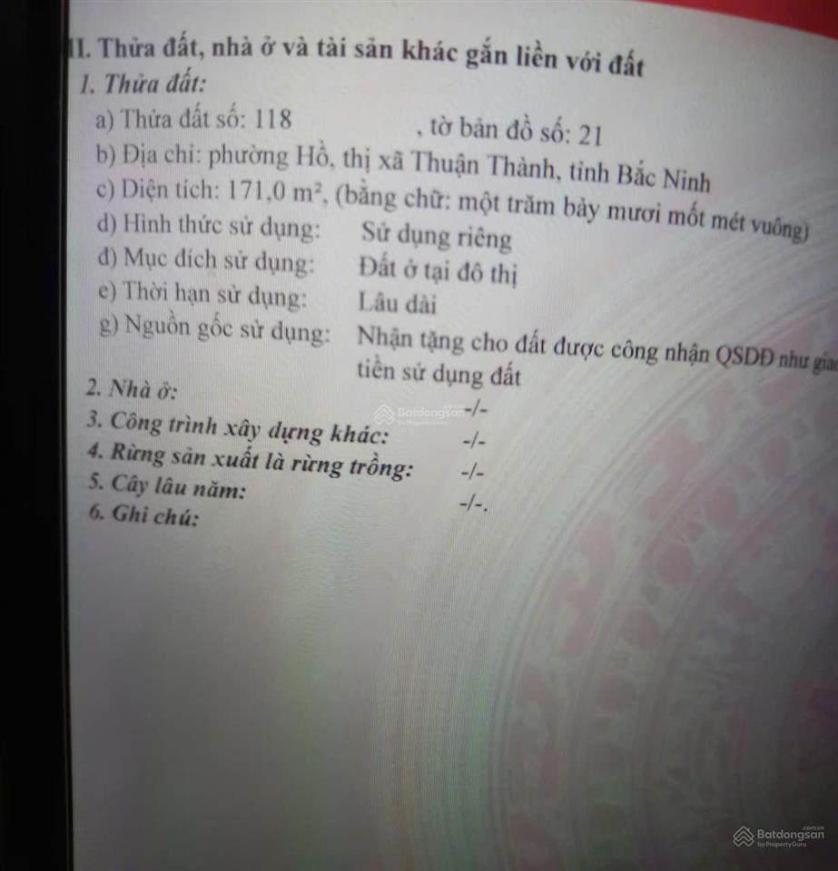 Bán lô góc thổ cư tổ dân phố bến hồ, thuận thành, bắc ninh