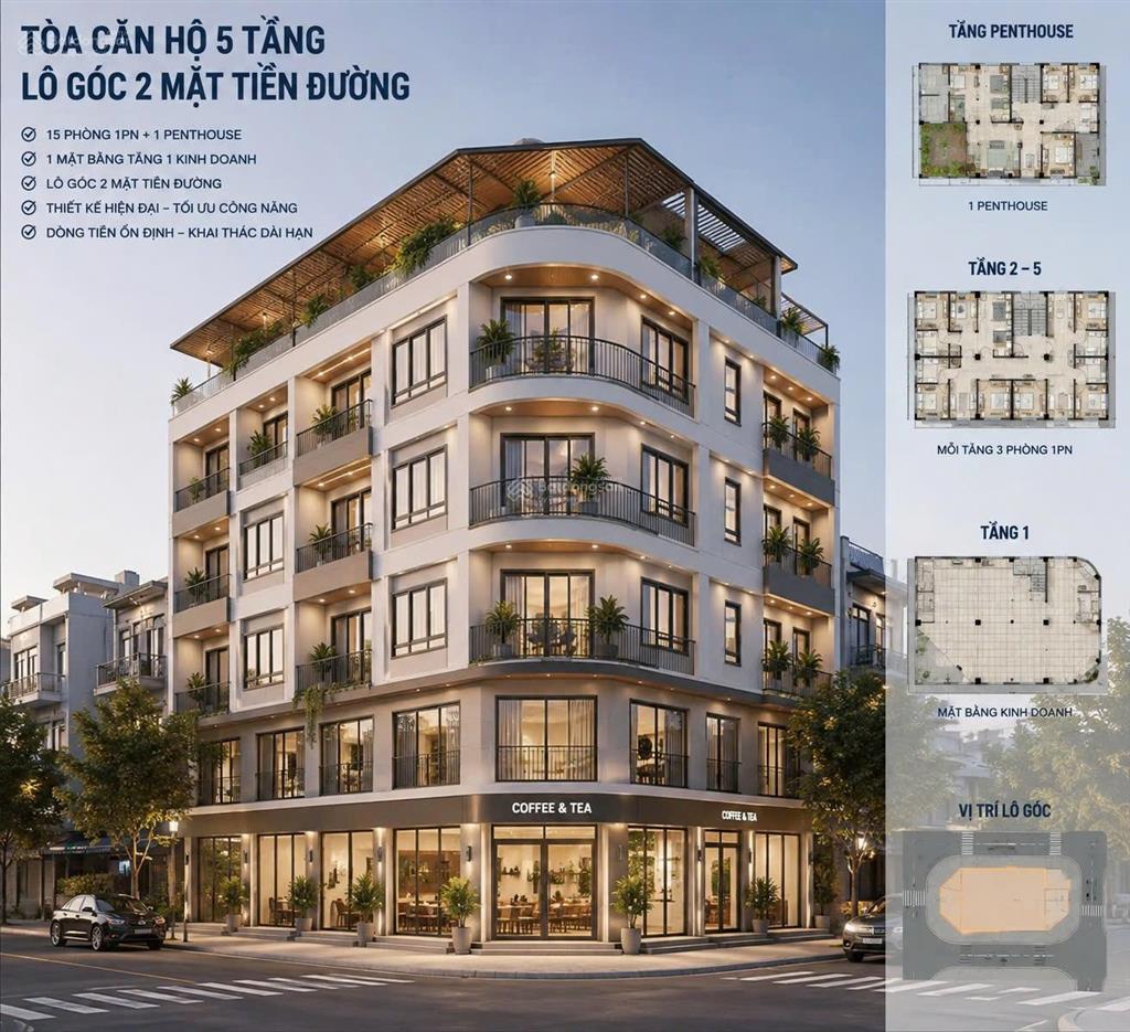 Bán nhanh tòa căn hộ 5 tầng  lô góc 2 mặt tiền đường 7m5  đỗ đăng tuyển  dòng tiền đều đặn