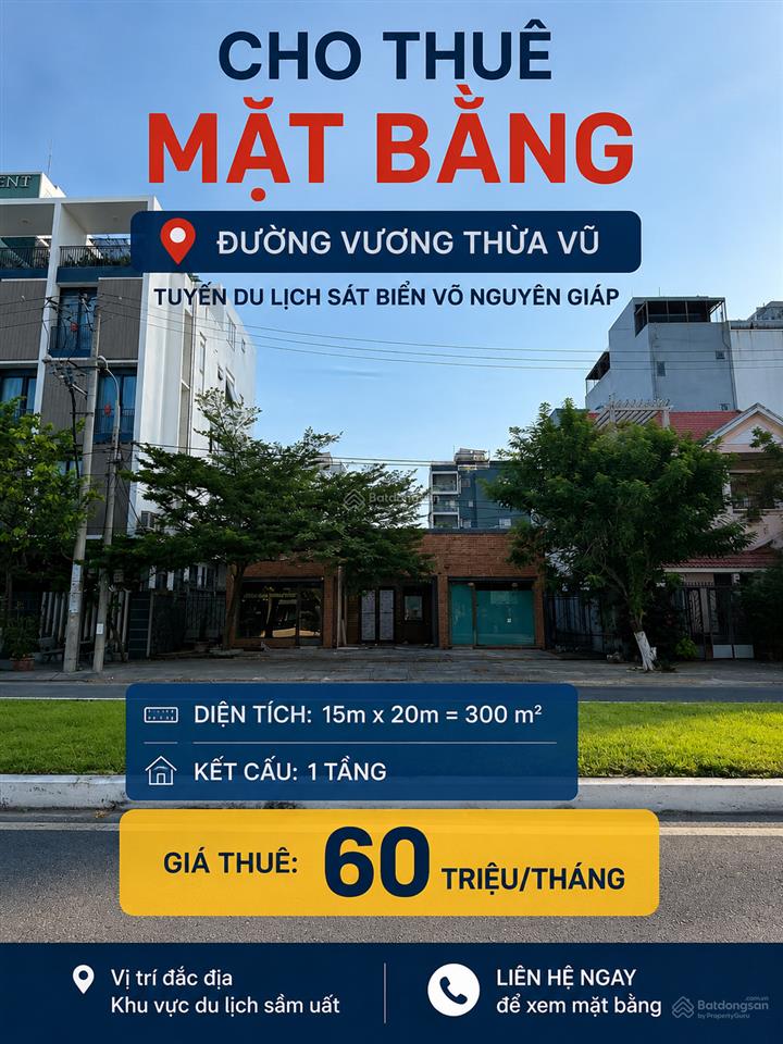 Cho thuê nhà mặt tiền vương thừa vũ . sát biển . ngang 15 mét