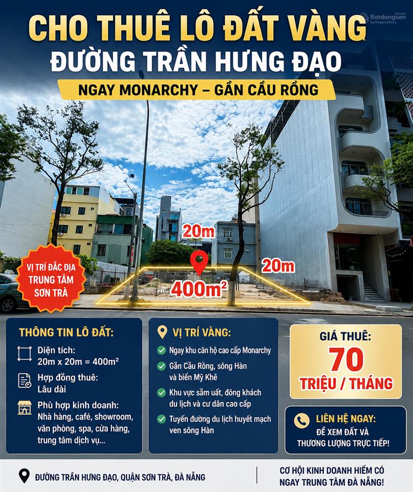 Cho thuê lô đất trần hưng đạo. 400 m². ngay monachy.
