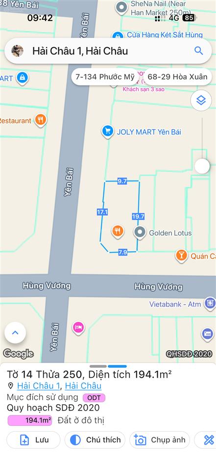 Cho thuê lô đất 2 mặt tiền hùng vương và yên bái. khu chợ hàn