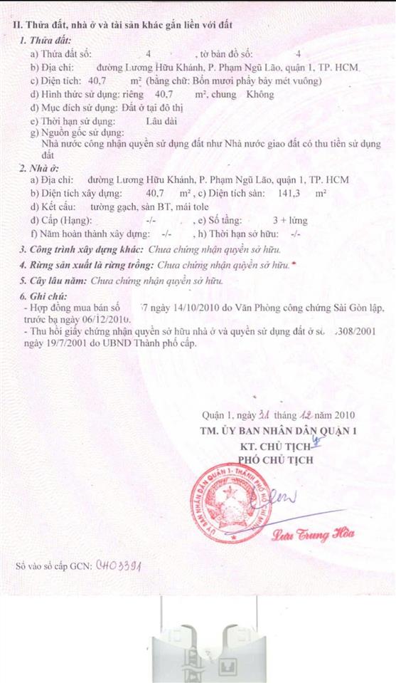 Bán nhà quận 1, mặt tiền lương hữu khánh (4 tầng) diện tích 40,7m2, giá 11 tỷ