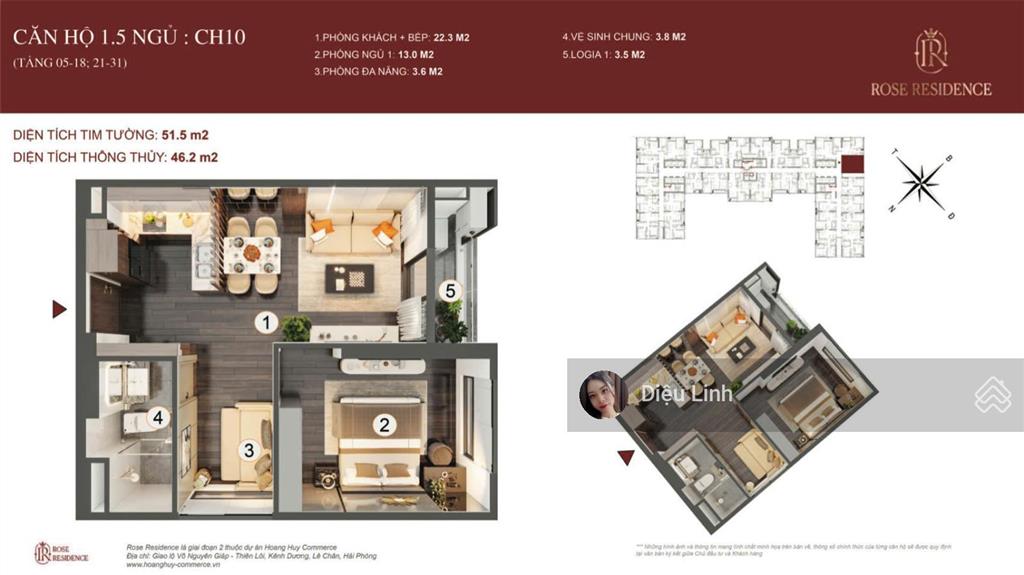 Bán căn 1,5pn toà rose view cầu rào siêu đẹp, giá hời chỉ 2,2 tỷ.0784 158 ***