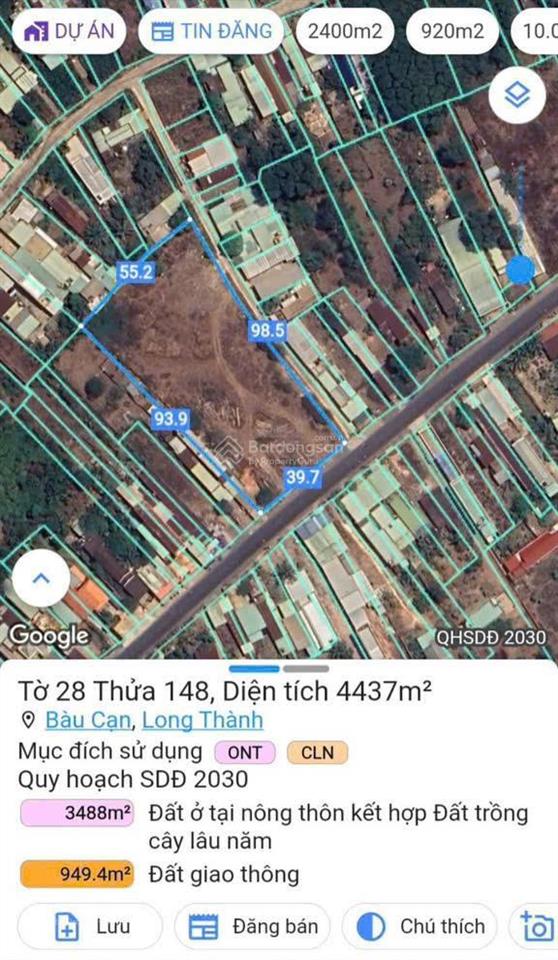 Bán đất 2 mặt tiền bàu cạn, dt 4437m2, mặt tiền dài 40m