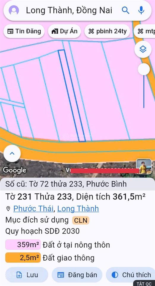 Bán đất phước bình, huyện long thành, 1450m2 ngay mặt tiền đường chính