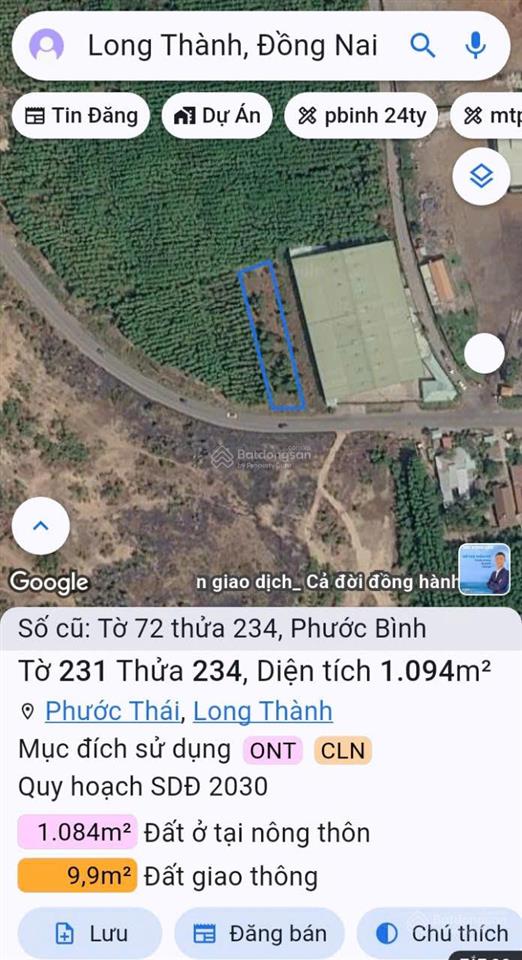 Bán đất phước bình, huyện long thành, 1450m2 ngay mặt tiền đường chính