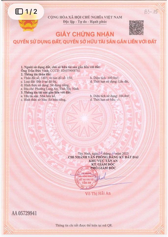 Sổ sẳn sang tên công chứng ngay view sông vàm cỏ giá 4ty9