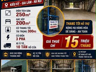 Cho thuê kho, xưởng DTSD 450m2 mtien 10m2 Kiêu Kỵ, Gia Lâm đường xe tải 10 tấn đỗ cửa