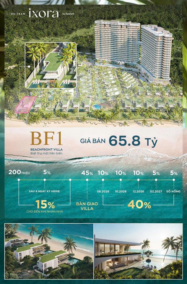 Bán biệt thự mặt biển ixora hồ tramf  giá 65,8 tỷ, 520m2, 4pn, 4wc, 2 tầng trực diện biển