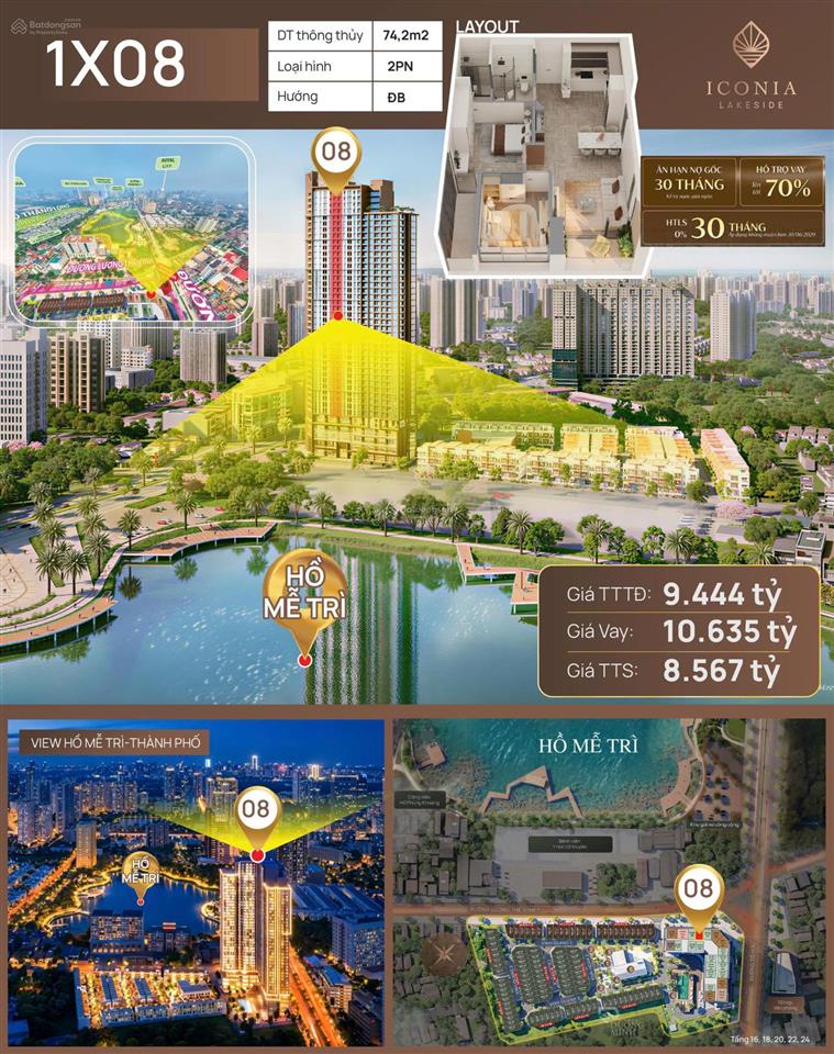 Dự án iconia lakeside, bán suất giao căn 05 tầng cao đẹp. căn góc 3pn mặt hồ phùng khoang