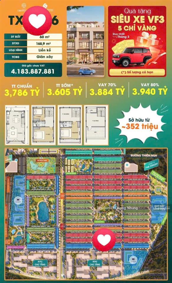 Nhà phố vinhomes 4 tầng 3,9 tỷ full giá, tặng xe vf3, 5 chỉ vàng, 24 thg pql, gói vinschool, ck 30%