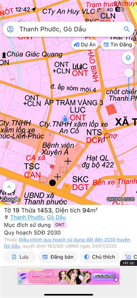 Chính chủ bán lỗ lô đất sau lưng bệnh viện xuyên á tấy ninh quốc lộ 22 tiện ích bủa vây.giá lỗ năng