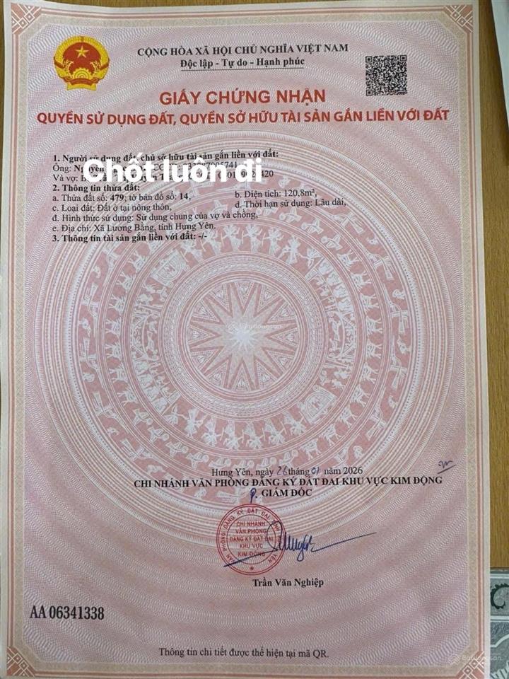 Chính chủ bán gấp lô góc 120,8m2 lương hội, tt lương bằng, hưng yên. giá chỉ 25,5tr/m  0973 792 ***